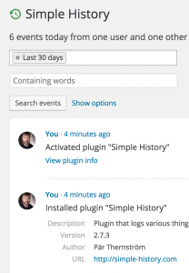 Wordpress security: Simple History