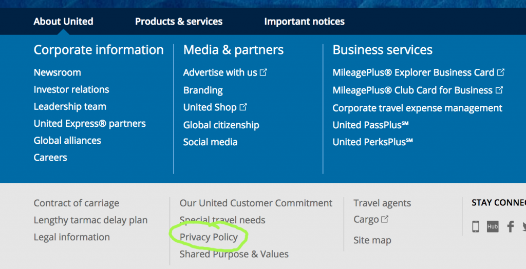United Privacy Policy link