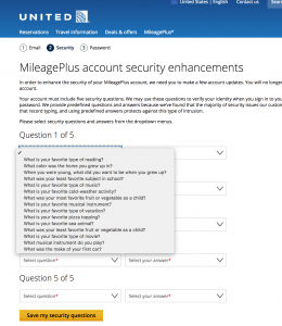 United Airlines security qeustions