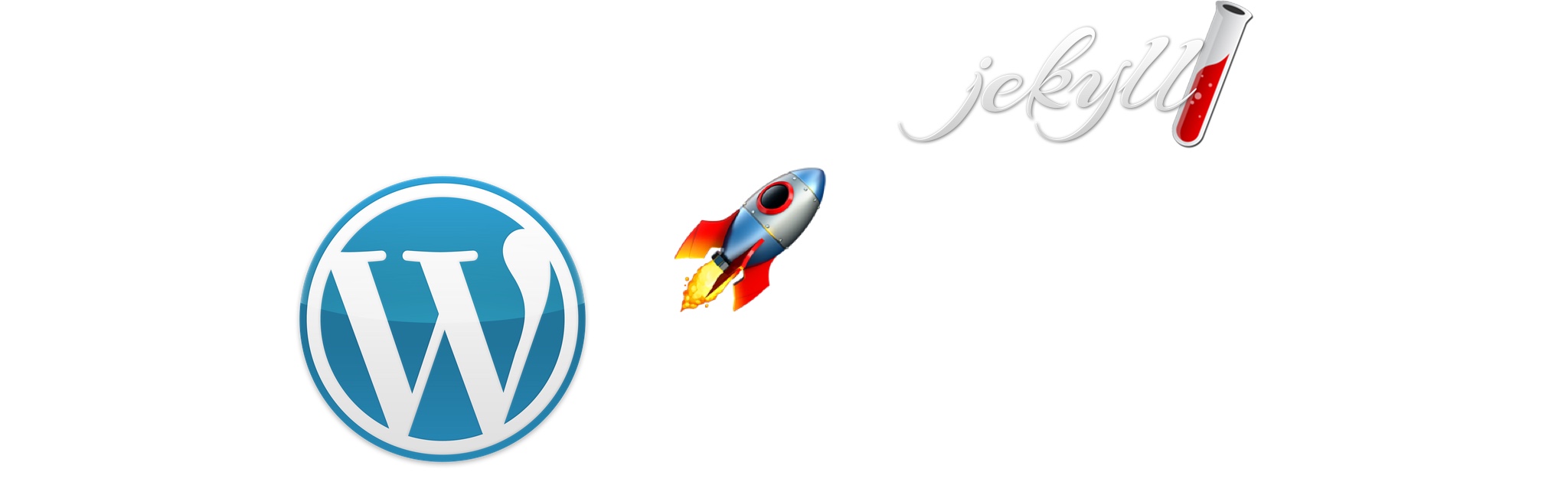 picture of a rocket flying from the Wordpress logo to the Jekyll logo